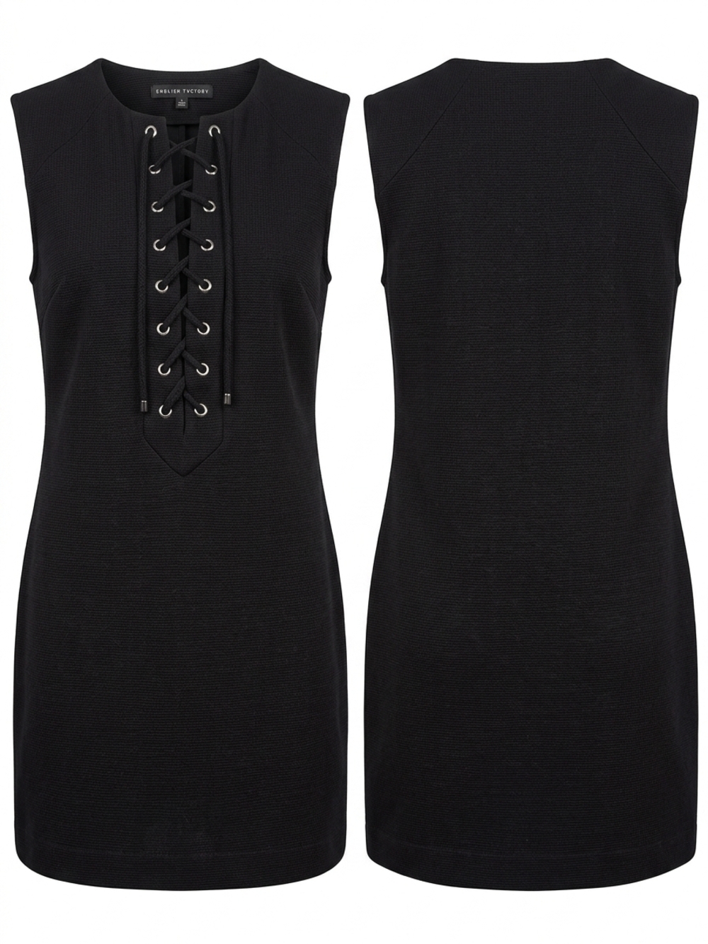 English Factory Black Sleeveless Mini Dress with Lace-Up Front